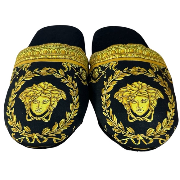 Authentic Italian Versace Black Slippers Gold Medusa I ♡ BAROQUE Luxury Designer - Picture 5 of 10